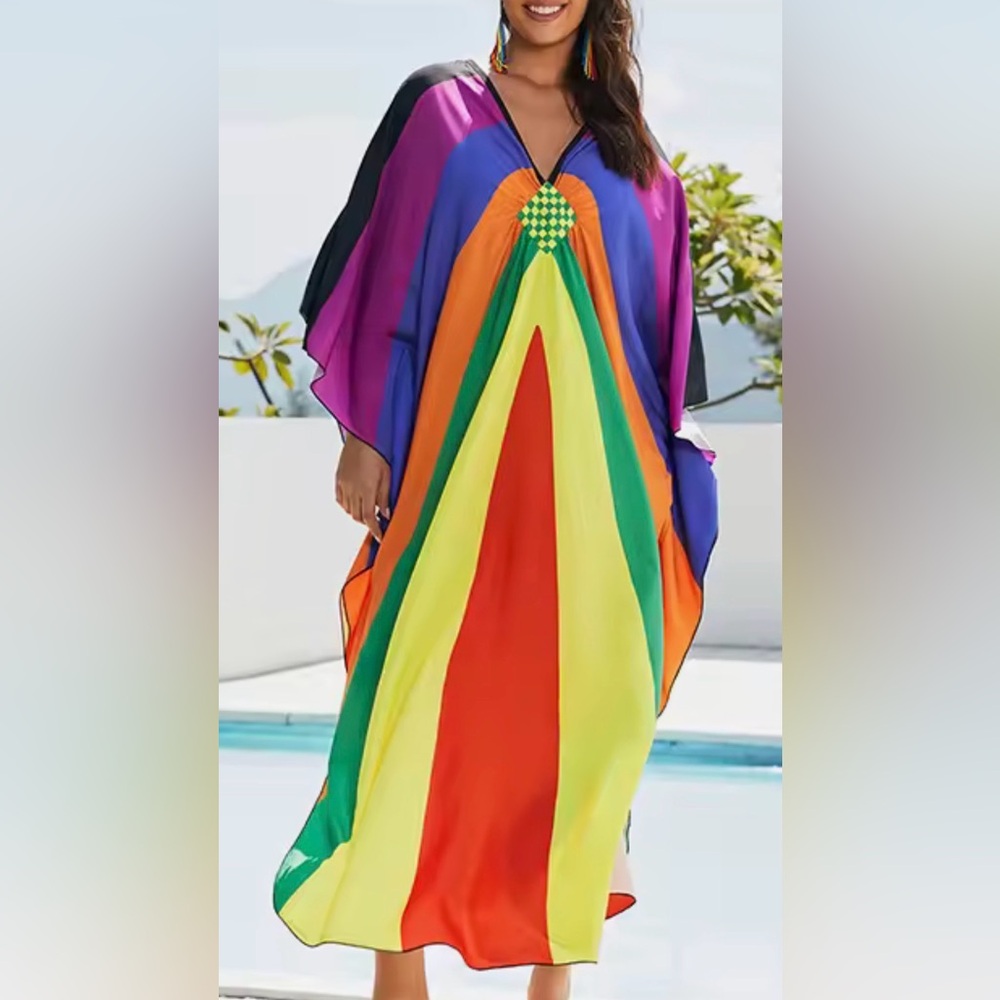 Roper Romp Multicolor Vibrant Rainbow Women’s Kaftan Maxi Dress